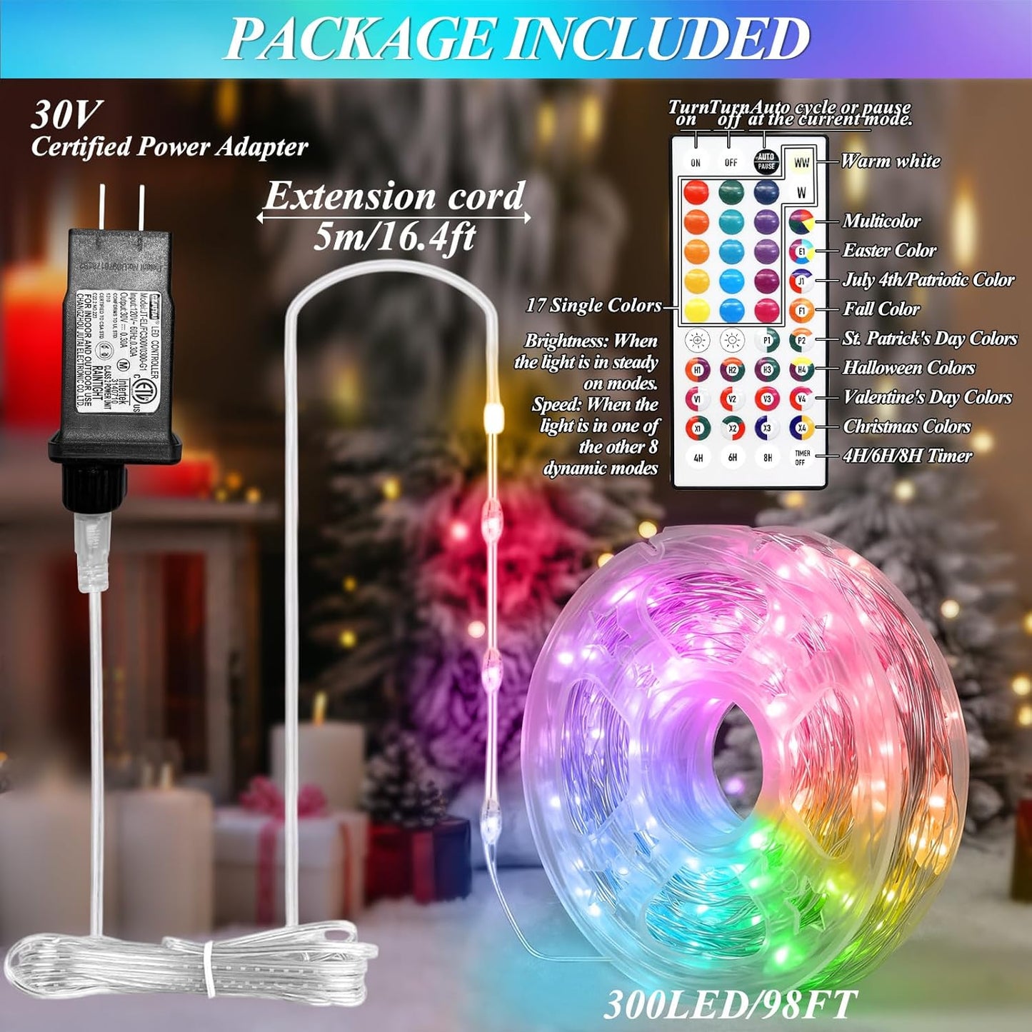 300 LED Fairy Lights Color Changing, 98 FT 35 Colors String Lights with Remote, 17 Single Color & 18 Holiday Colors, Christmas Twinkle Light Plug in for Bedroom Holiday Wedding Indoor Party Decor