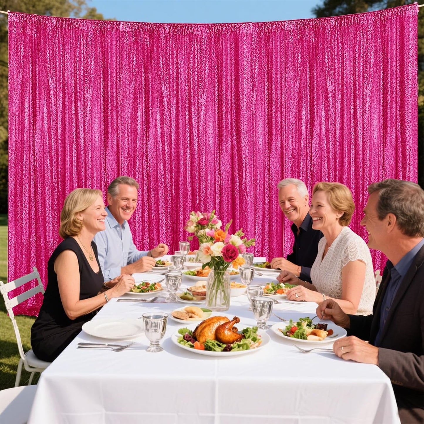 Fuchsia Sequin Backdrop Curtain 4 Pieces 2FTx8FT Glitter Photography Backdrop for Party Wedding Birthday Christmas Decorations