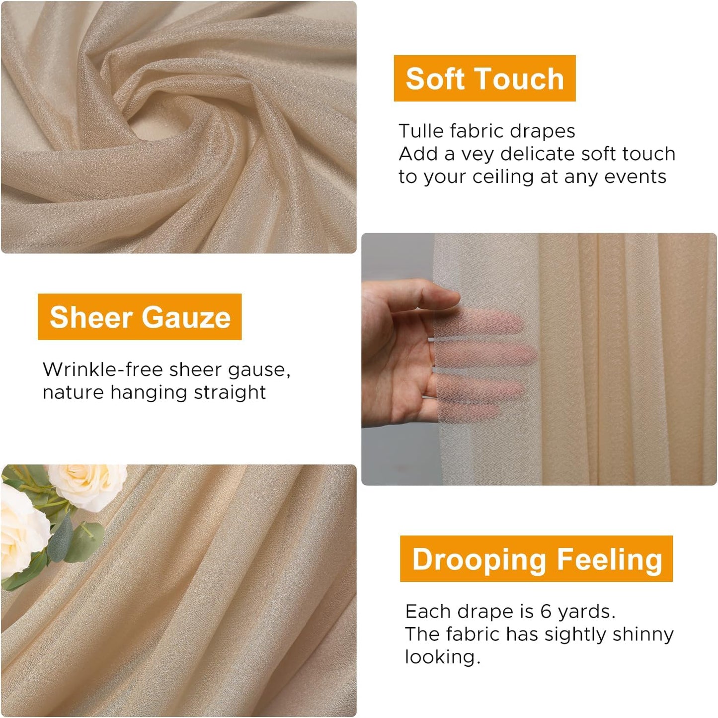 Wedding Arch Draping Fabric 4 Panels 28.7" x 20FT Nude Sheer Chiffon Backdrop Drapes for Wedding Ceremony Birthday Party Bridal Shower Outdoor Decoration