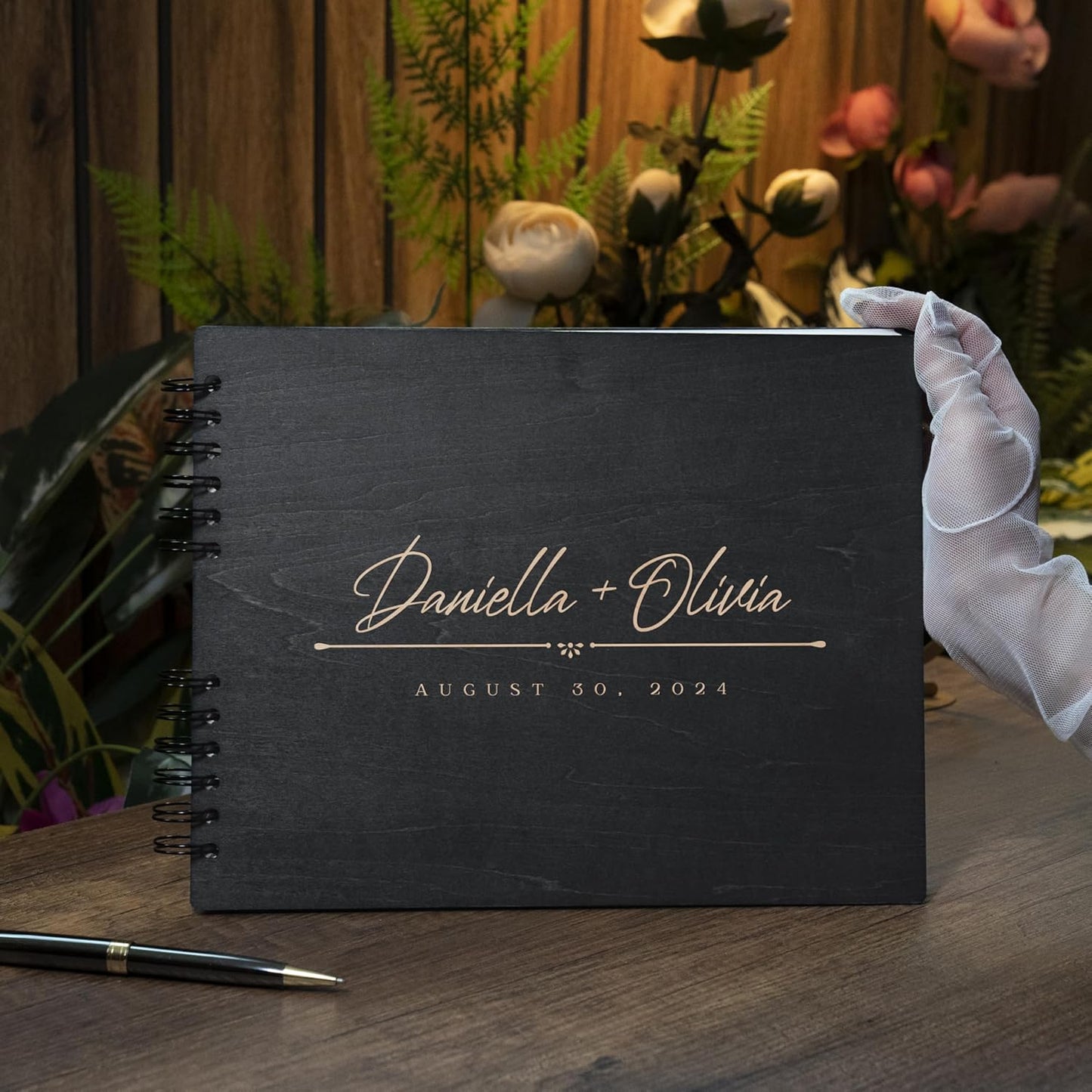 Personalized Wood Wedding Guest Book - 5 Colors/Finishings, 2 Sizes, 12 Designs - Wood Wedding Decorations, Guest Book Signs for Wedding Reception (DESIGN 5)