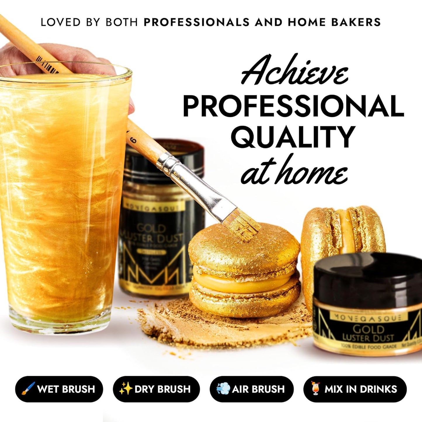 MONÉGASQUE Gold Edible Glitter for Drinks 7g – Halloween Edible Glitter for Cakes & Cocktails - Gold Luster Dust for Cocktail, Cake Decorating, Food Decorations Sprinkles Spray - Drink Shimmer Powder