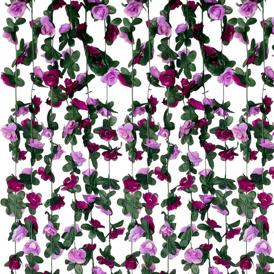 16Pcs 126Ft Purple Rose Garland, Fake Rose Hanging Flowers, Artificial Flower Vine, Hanging Floral Vine Garland for Wedding, Birthday Party, Wall Arch, Halloween, Christmas Garden Backdrop Decor
