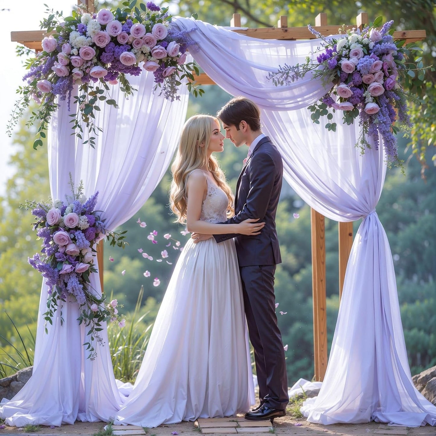 Wedding Arch Draping Fabric,1 Panel 18FT Purple Sheer Chiffon Curtain Drapes 6 Yards for Wedding Ceremony Birthday Party Decoration