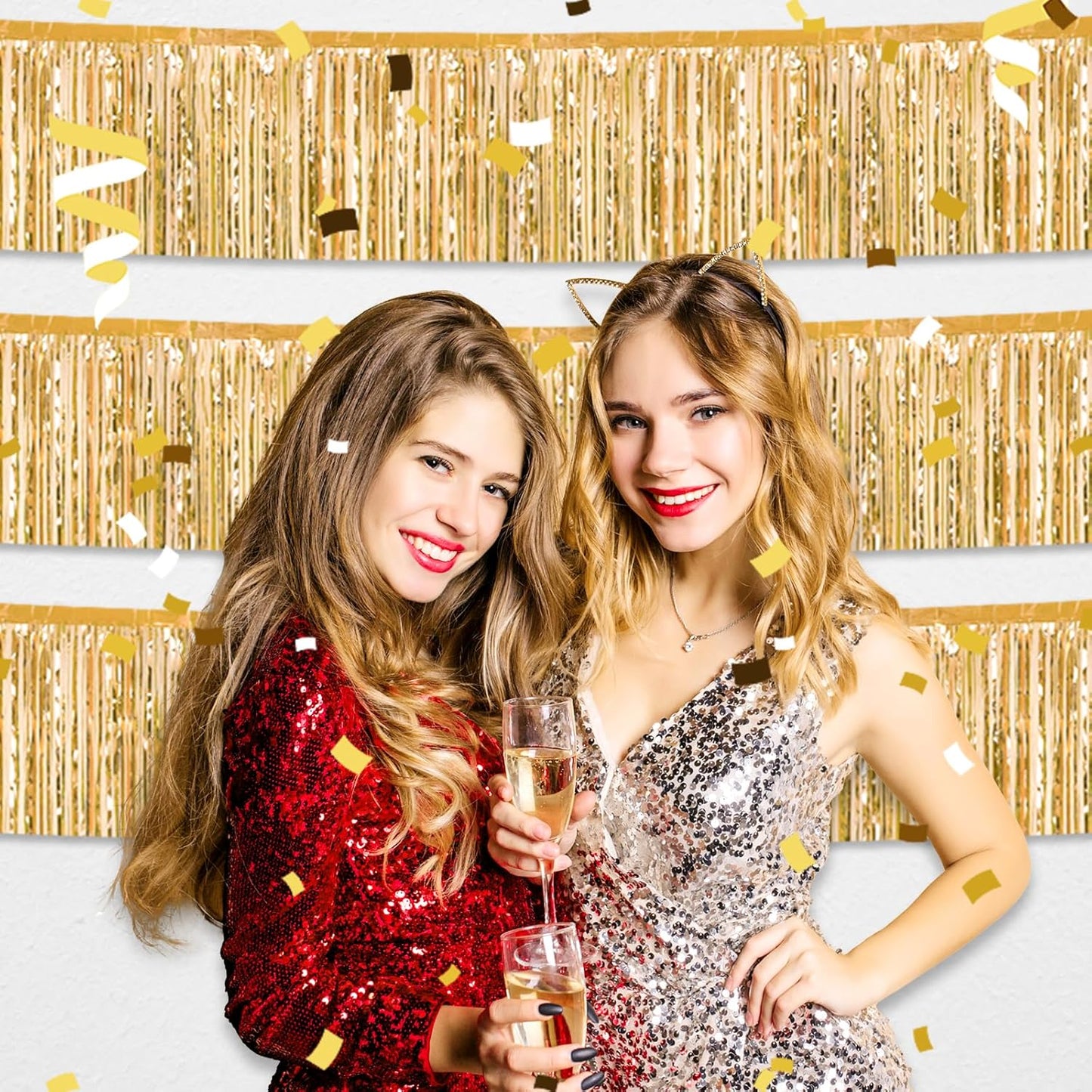 4 Pack 10 Feet Rainbow Foil Fringe Garland Metallic Tinsel Streamers Banner Wall Hanging Curtain Backdrop for Parade Floats, Wedding, Graduate, Mother's Day, Birthday Party Decoration