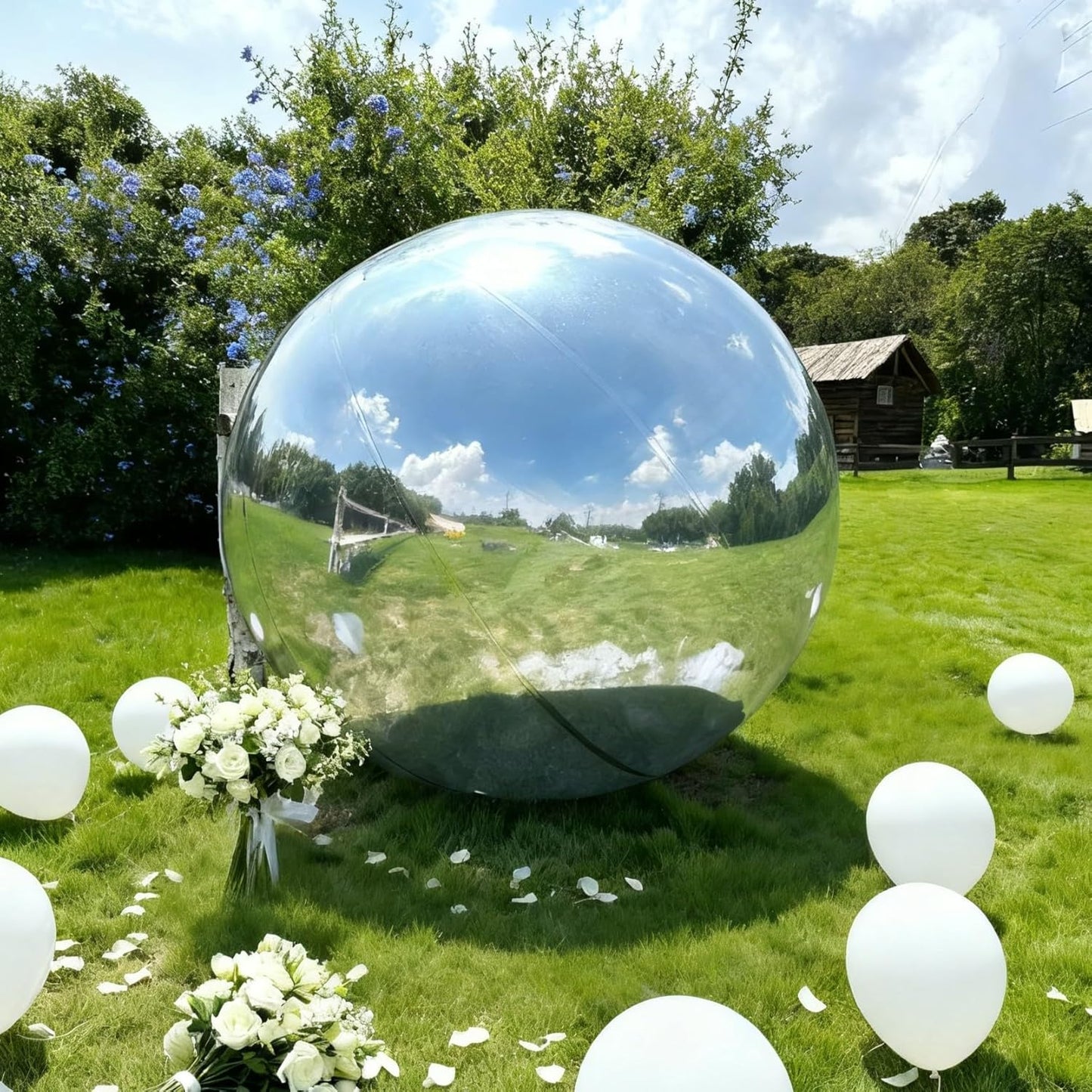 Inflatable Mirror Ball, Silver Big Shinny Balls Reusable Large PVC Disco Ball Balloon for Large Event Decoration, Party, Wedding Decor, Concerts, Stage (1 Pcs, 1.5m/59in Without Air Pump)