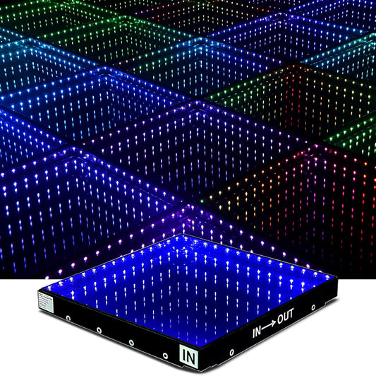 Dance Floor Stage Lights Tempered Glass Infinity Mirror Panel 3D Effect Led Dance Floor for Wedding Party Customizable (3D-Magnetic, 64PCS(13.1fFTX13.1FT))