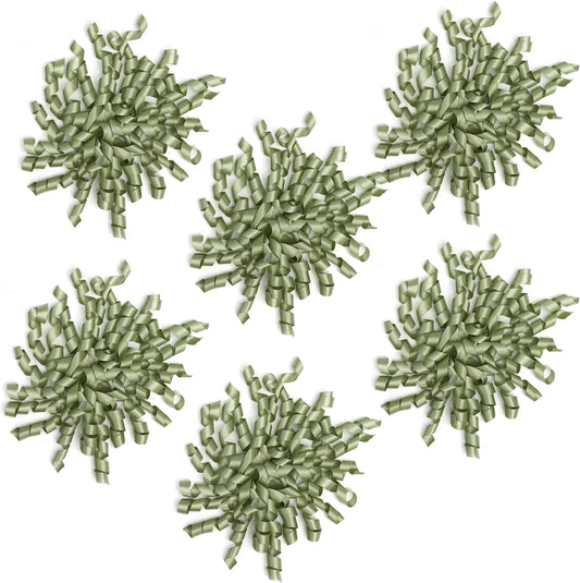 6 Inch Sage Curly Bows for Gift Wrapping Set of 6, Self Adhesive Bows Green Gift Bows for Presents, Satin Ribbon Bows for Birthday, Wedding, Christmas, Bridal Shower, Gift Wrap Accessory