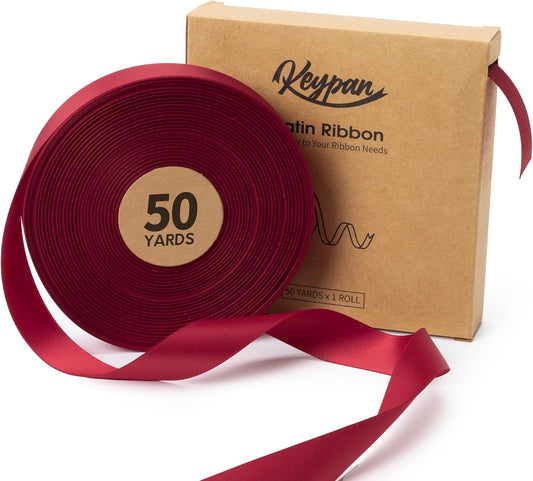Burgundy Satin Ribbon 7/8 Inch x 50 Yards Double-Faced Ribbons for Christmas Gift Wrapping Flower Bouquet Wedding Paper Bows Invitations Crafts