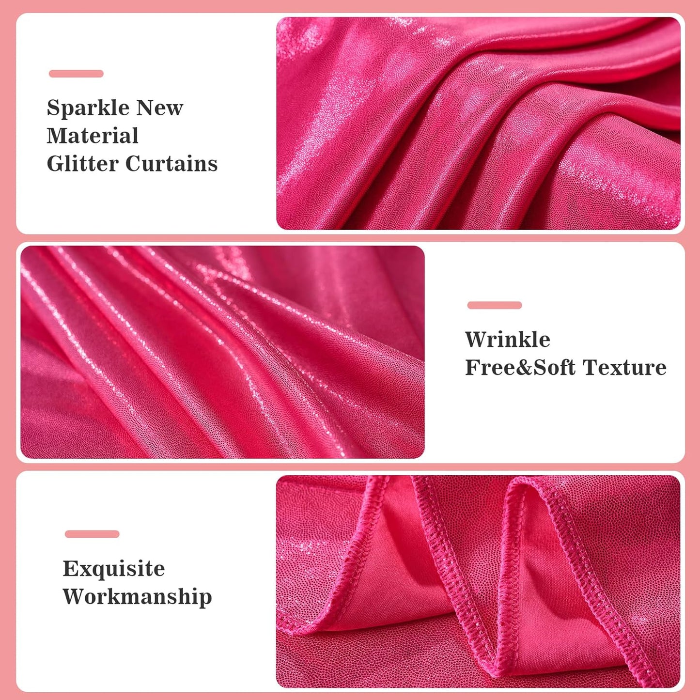 10x10ft Thick Hot Pink Glitter Backdrop Curtain Panels for Parties, Wrinkle Free Sequin Sparking Photo Backdrop Drapes, 2 Panels 5x10ft Shimmer Back Drop Cloth for Wedding Birthday Photography