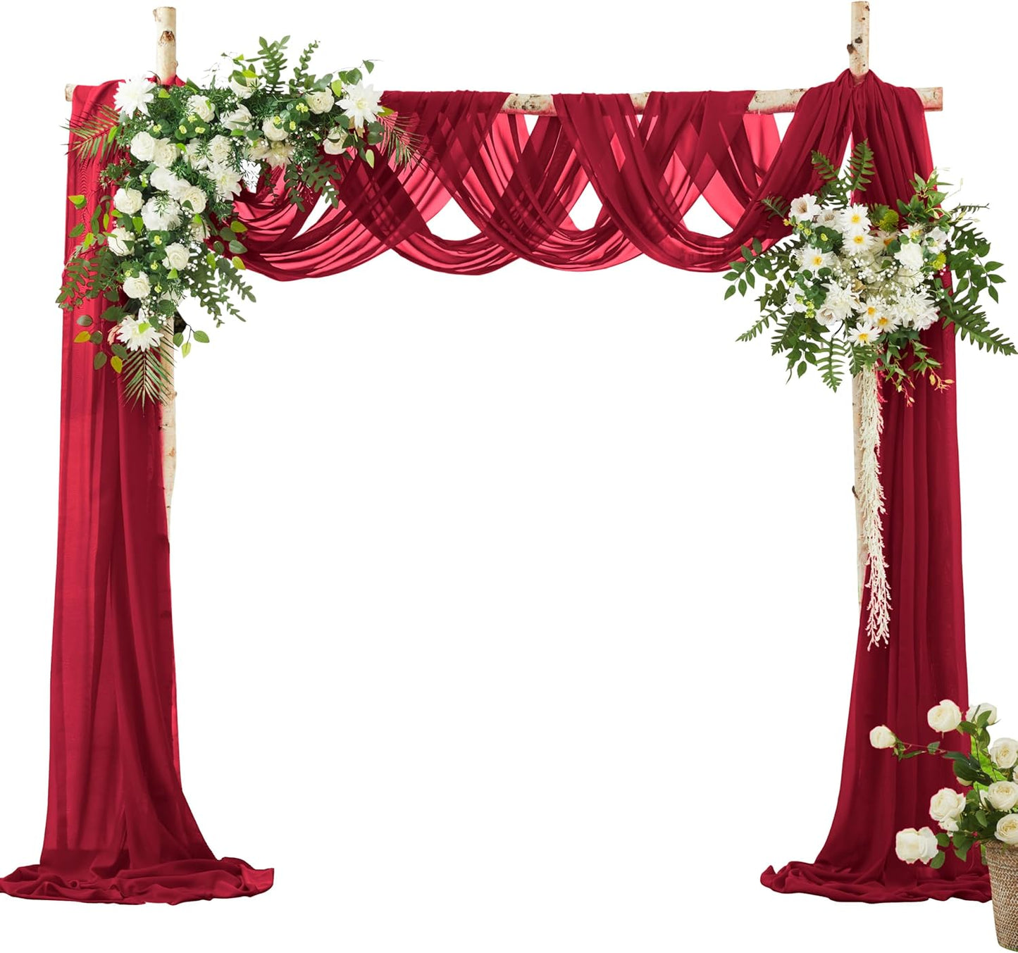VACVELT Wedding Arch Draping Fabric - Burgundy Chiffon, 1 Panel Sheer Drapes, 30 Inch x 20ft Chiffon Backdrop Curtain, Outdoor Sheer Drapery for Ceremony Party Ceiling