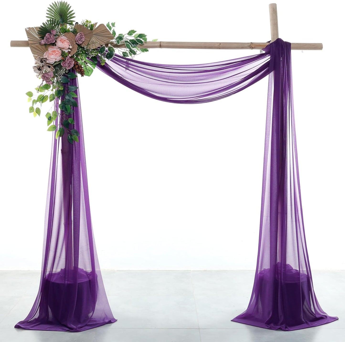 VDS Pack of 1 Panel (30 Inch X 50 Feet) Wedding Arch Draping Fabric Sheer Chiffon Fabric Drapery for Wedding Ceremony Reception Swag Backdrop Canopy Chuppah ARBO Altars Decoration (Purple)
