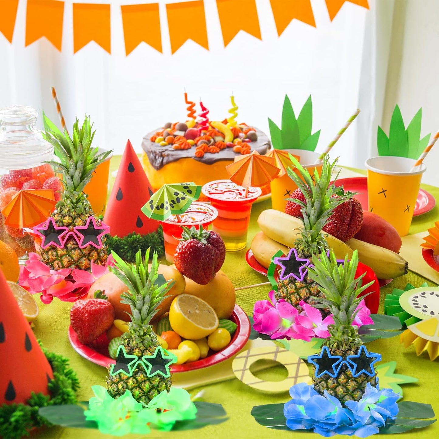 6 Sets Hawaiian Table Centerpieces Pineapple Luau Party Table Decorations Tropical Decor for Beach Summer Party(Star)