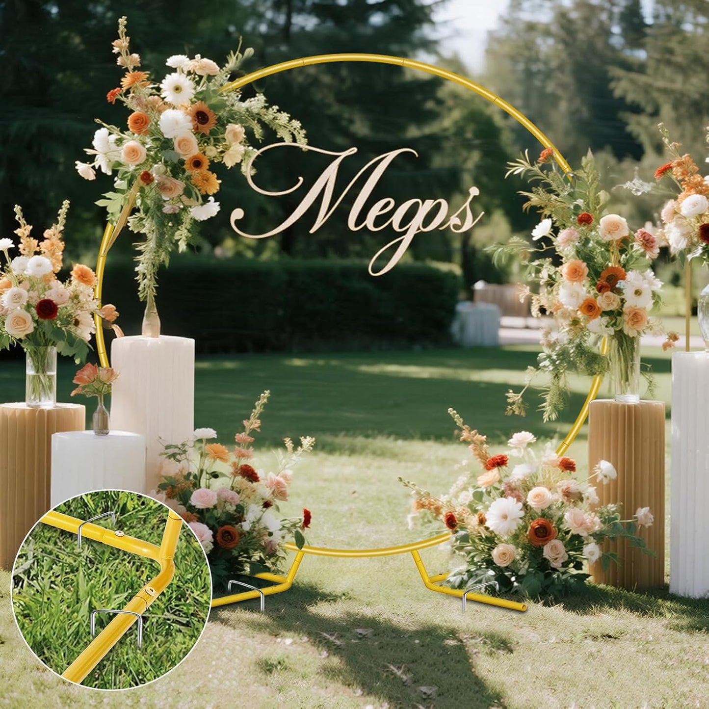 7.2FT Round Metal Arch Backdrop Stand, Circle Balloon Arch Stand Kit with Base, Metal Gold Wedding Arches Frame Heavy Duty for Birthday Gender Reveal Baby Shower Anniversary Party Decoration