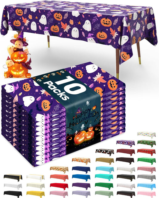 Pureegg Plastic Table Cloth Disposable 10 Pack, 54 x 108 Inch Table Cloths, Vampire Party Decorations, Halloween Tablecloths, Rectangle, Plastic Cover, Leakproof & Sturdy, Halloween Purple