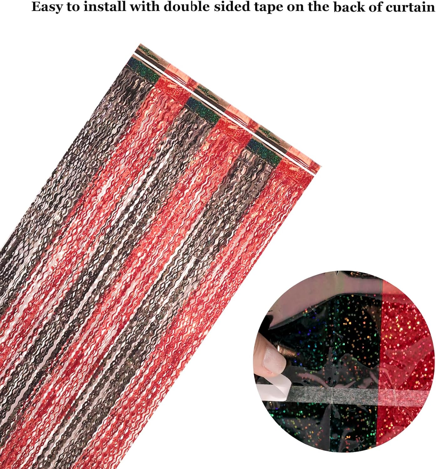 4 Pack 3.3x6.6 ft Red and Black Foil Fringe Backdrop Curtains - Wavy Tinsel Streamers Birthday Birthay Decorations, Fringe Backdrop for Graduation, Xmas, Disco Party