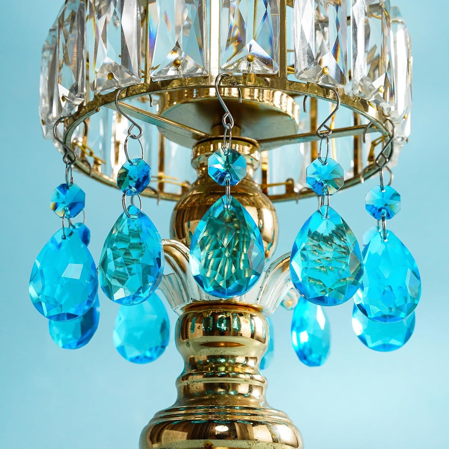 H&D HYALINE & DORA 3Inch Crystal Suncatcher Bauhinia Prisms Pendants 10Pcs Chandelier Crystals Replacement Hanging Sun Catcher Beads for DIY Arts Crafts Decor (Lake Blue)