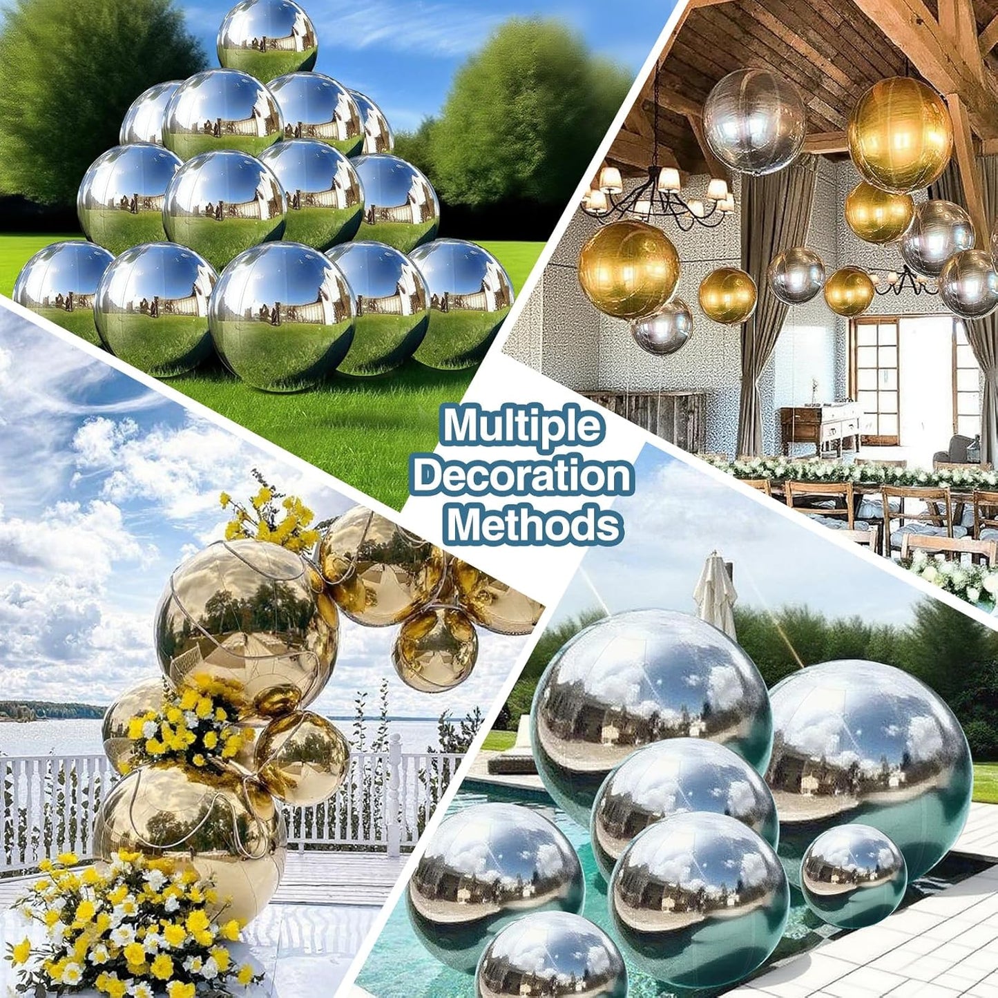 Inflatable Mirror Ball, Gold Big Shinny Balls Reusable Large PVC Disco Ball Balloon for Large Event Decoration, Party, Wedding Decor, Concerts, Stage (1 Pcs, 0.6m/23.6in Without Air Pump)