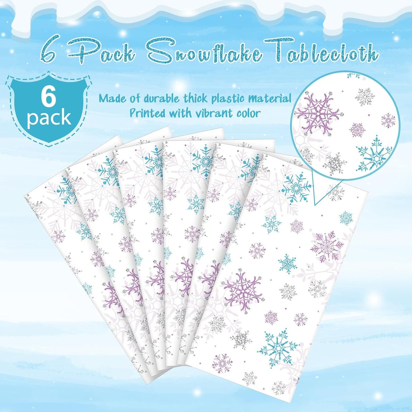 6 Pieces Christmas Snowflake Party Tablecloth Decorations,Plastic Purple and Blue Winter Wonderland Table Cover for Winter Christmas Birthday Holiday Party Decorations and Supplies,54x108 inch