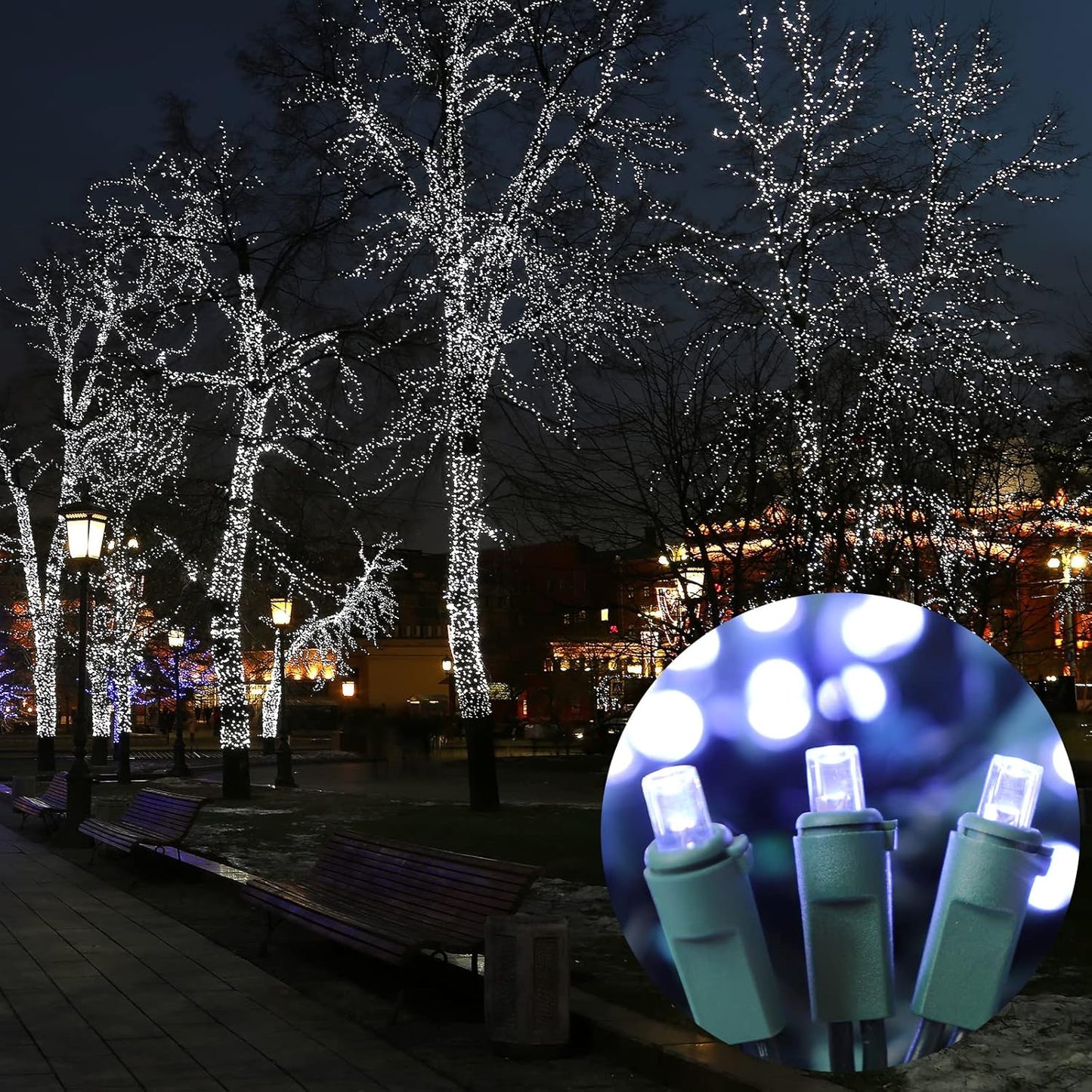 White Wide Angle LED Christmas Lights, 64.8 Ft 300 Count, Pack of 3 Strands 21.9 Ft 100 Lights UL Certified Commercial Grade Green Wire 5mm Holiday String Light