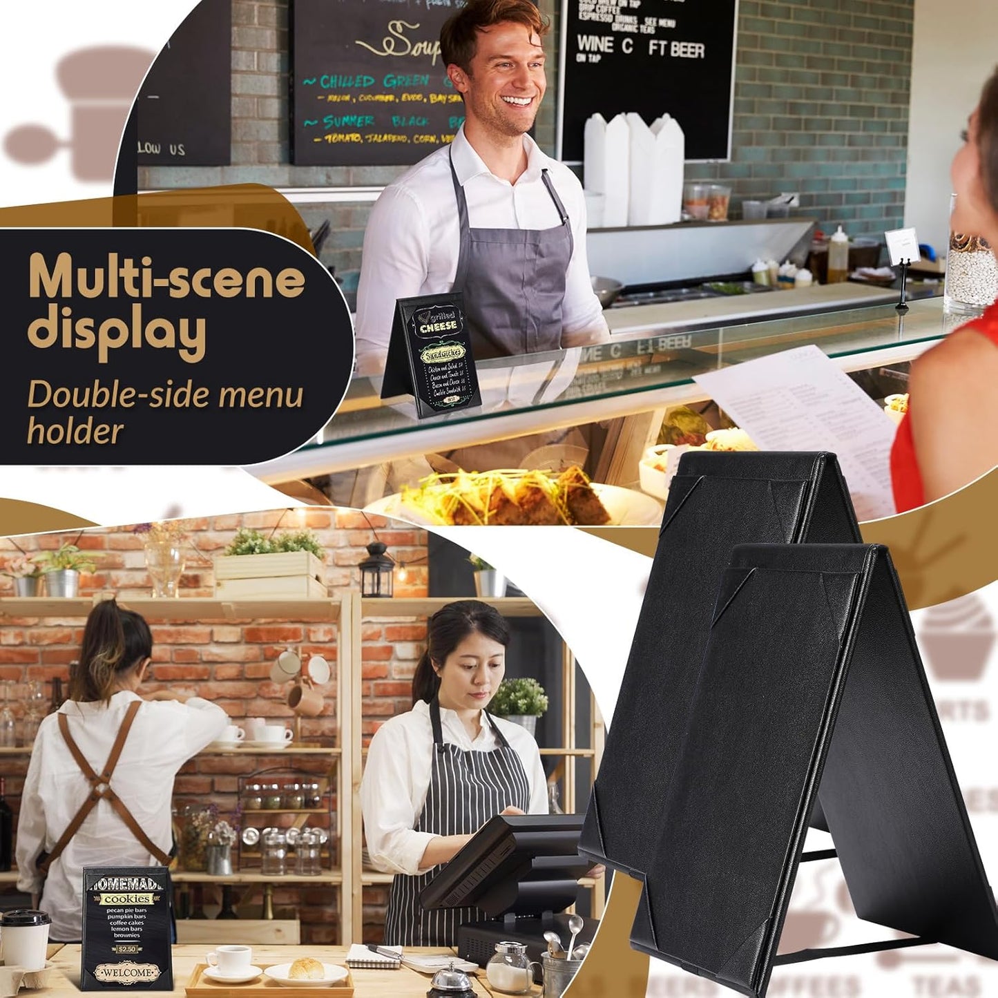 Gerrii Leatherette Table Tents Black PU Leather Menu Covers Bulk Double Sided Frame Sign Holders 2 Side Drink Dessert Menu Folders for Restaurant Coffee Cafe Bar Wedding Supplies(20 Pack,4 x 6 Inch)