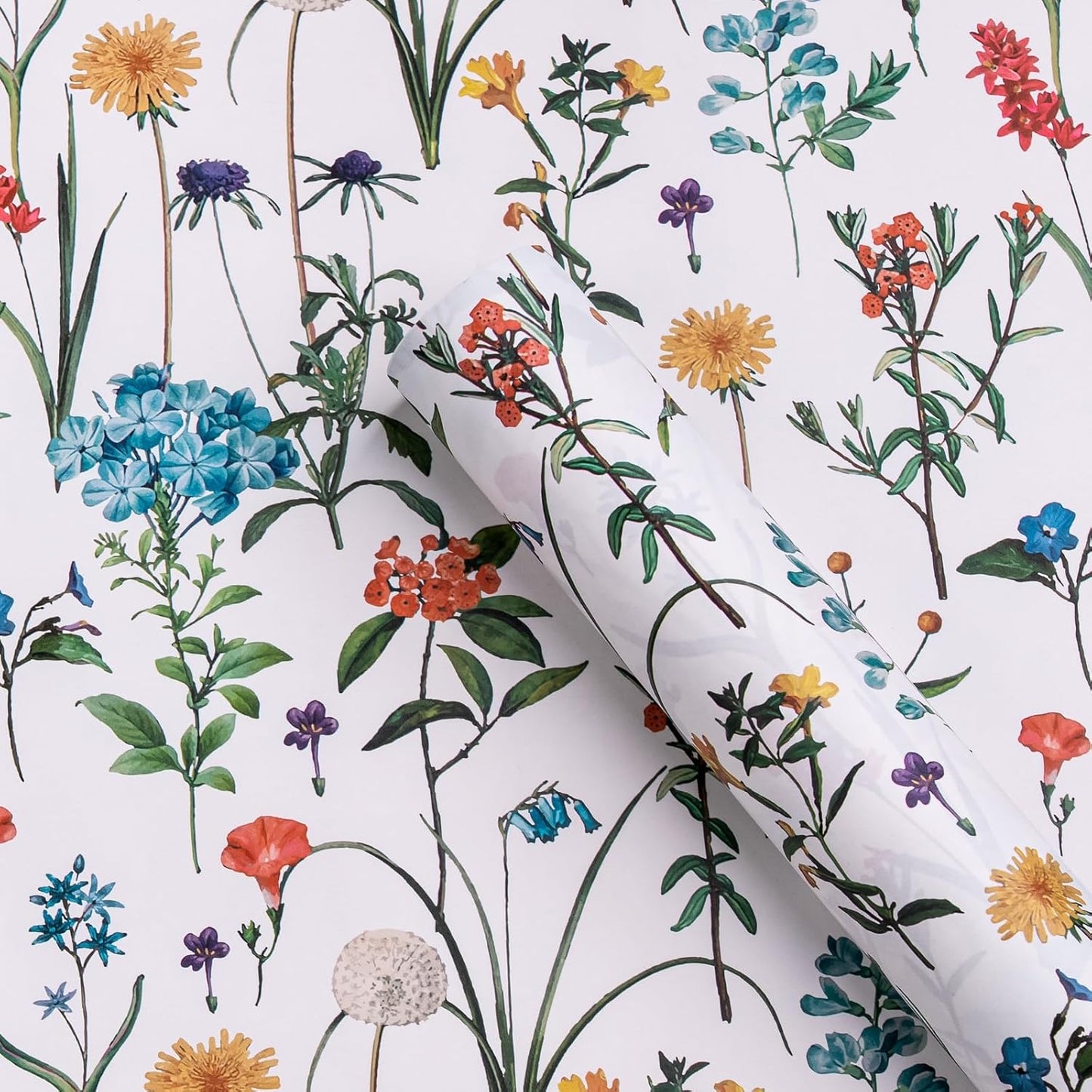 WRAPAHOLIC Kraft Wildflower Wrapping Paper - Mini Roll - 17 Inch x 16.5 Feet - Floral Wrapping Paper for for Wedding, Birthday, Bridal Shower, Tea Party