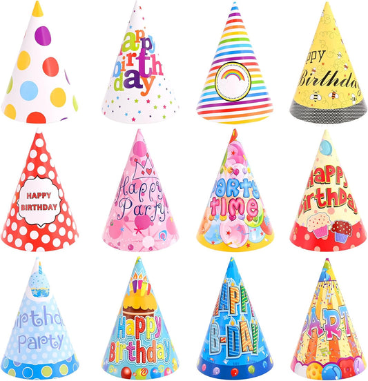 CANREVEL 12 PCS Party Hats for Kids and Adults, Party Headwear, Happy Birthday Hats, Birthday Party Decorations