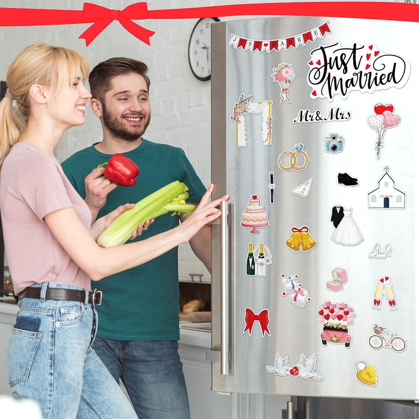 25 Pieces Just Married Ornate Car Magnets Mr Mrs Magnets Refrigerator Decorations Wedding Car Decorations Just Married Door Sign for Honeymoon Anniversary Wedding Party Panel Tailgate Decor