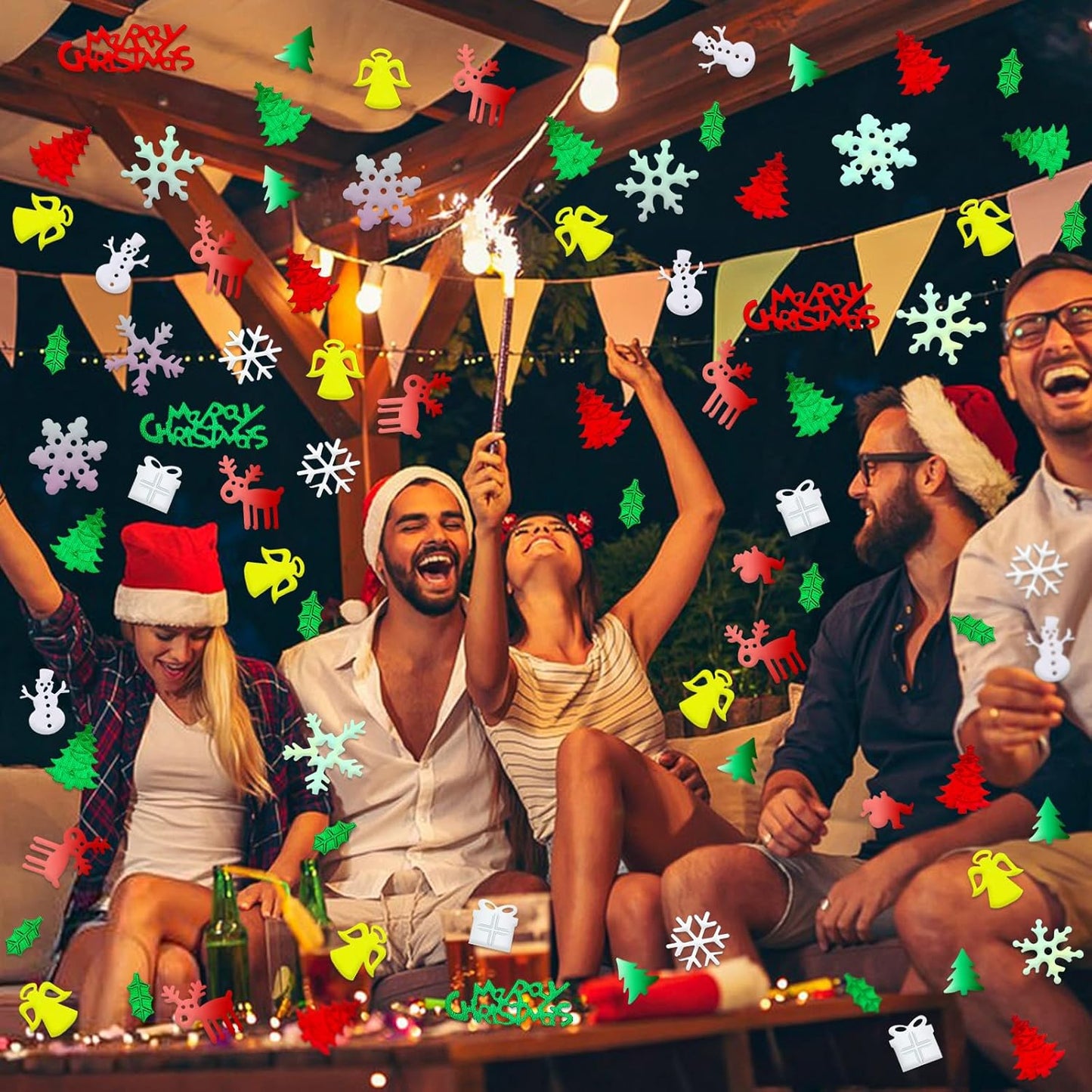 MARFOREVER Christmas Day Confetti Glitter Table Decorations Party Scatter Confetti, Red Green White Party Decorations Table Confetti Sprinkles Snowflake Santa Elk for Christmas Party Supplies Decor
