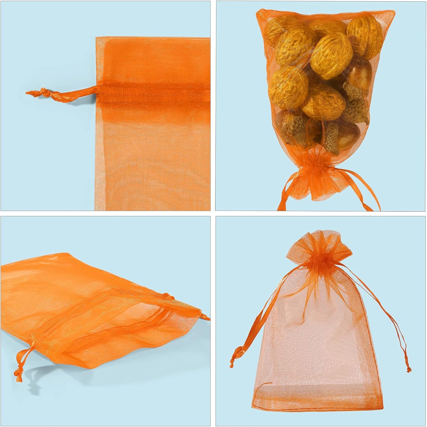 ANZNKU 50 Pack Organza Bags 4 x 6 inch Premium Sheer Drawstring Small Gift Bags for Halloween Candy Jewelry Party Wedding Halloween Christmas Favor (Orange)