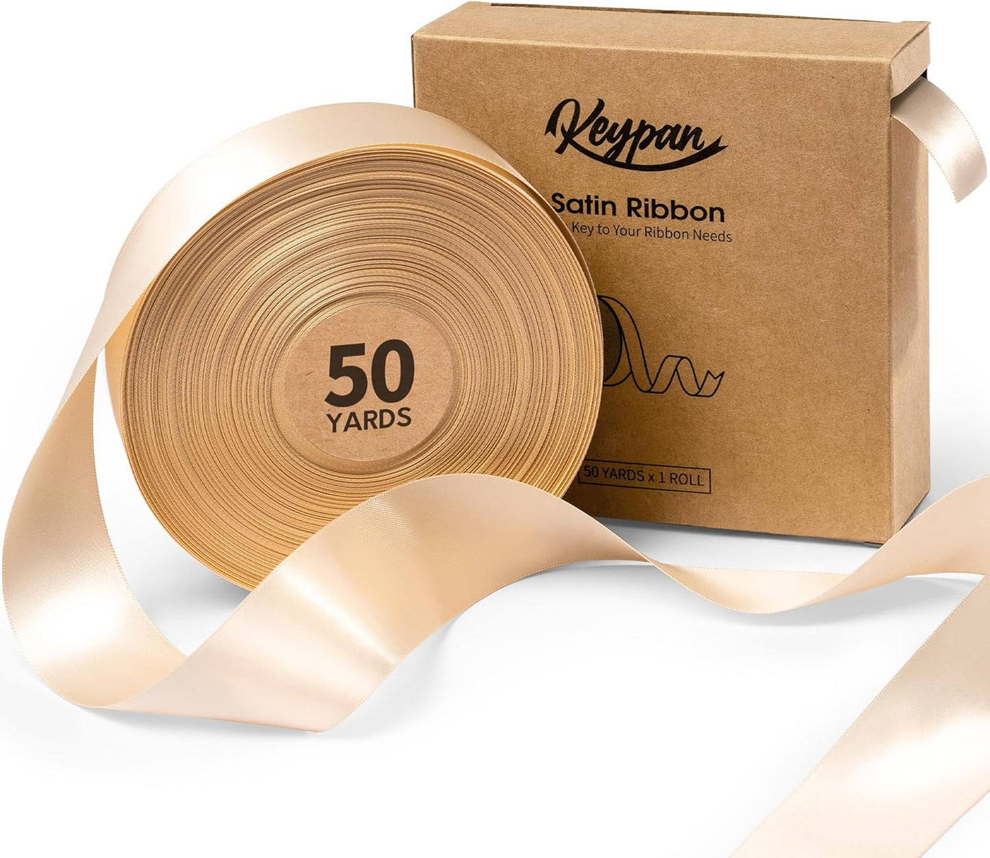 Light Champagne Satin Ribbon 1-1/2 Inch x 50 Yards Double-Faced Polyester Ribbons for Flower Bouquet Gift Wrapping Party Decor Wedding Invitation DIY Craft