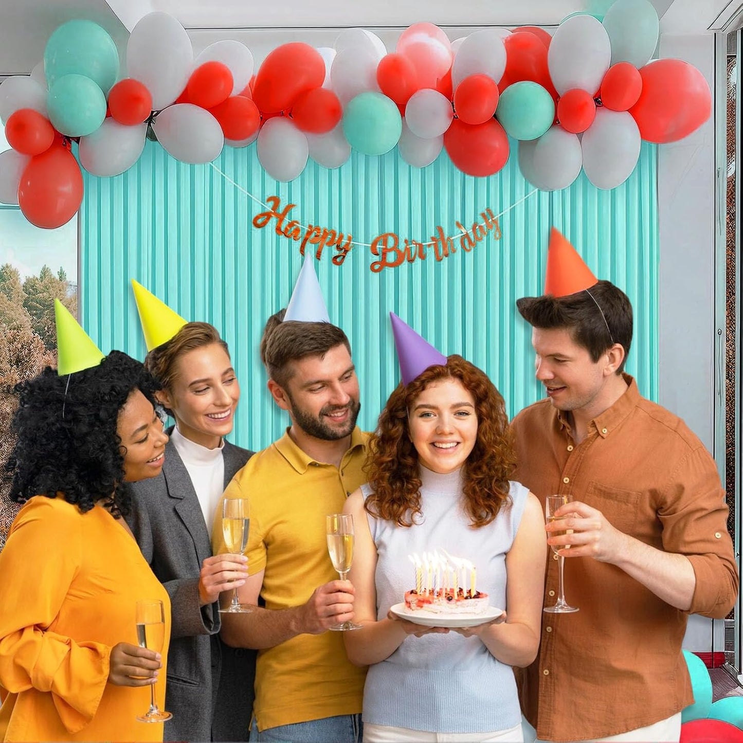 10 x 10 Feet Blue-Green Backdrop Curtain for Partie, Background Curtains for Photoshoot, Birthday, Wedding, Halloween, Thanksgiving, Christmas Day, New Year Party Decorations 5Ft x 10Ft, 2 Panels