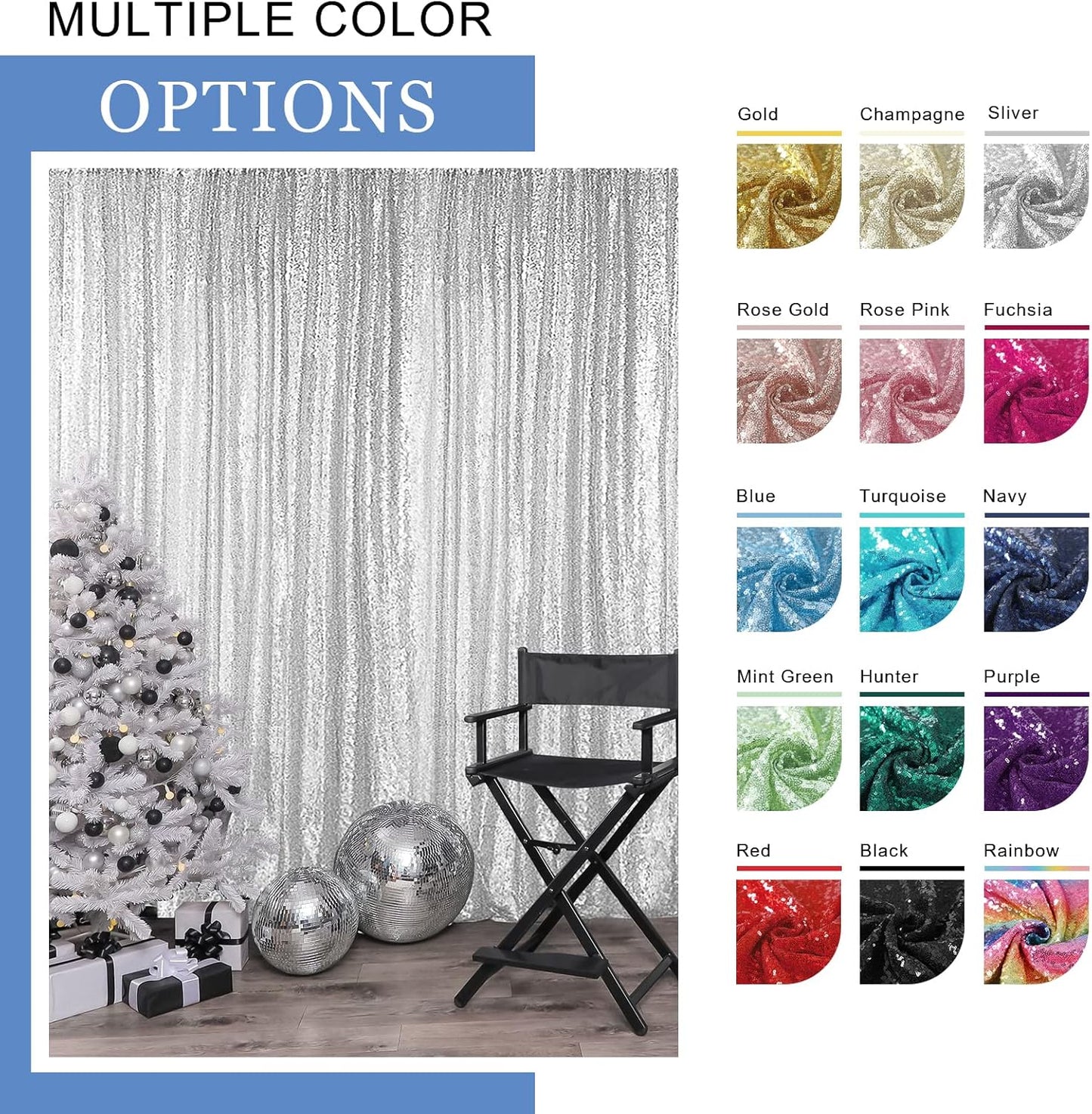 Hahuho Rainbow Sequin Backdrop Curtain, 2PCS 2FTx8FT Glitter Backdrop Curtain for Parties, Christmas, Wedding, Party Decoration（2 Panels, 2FT x 8FT, Rainbow