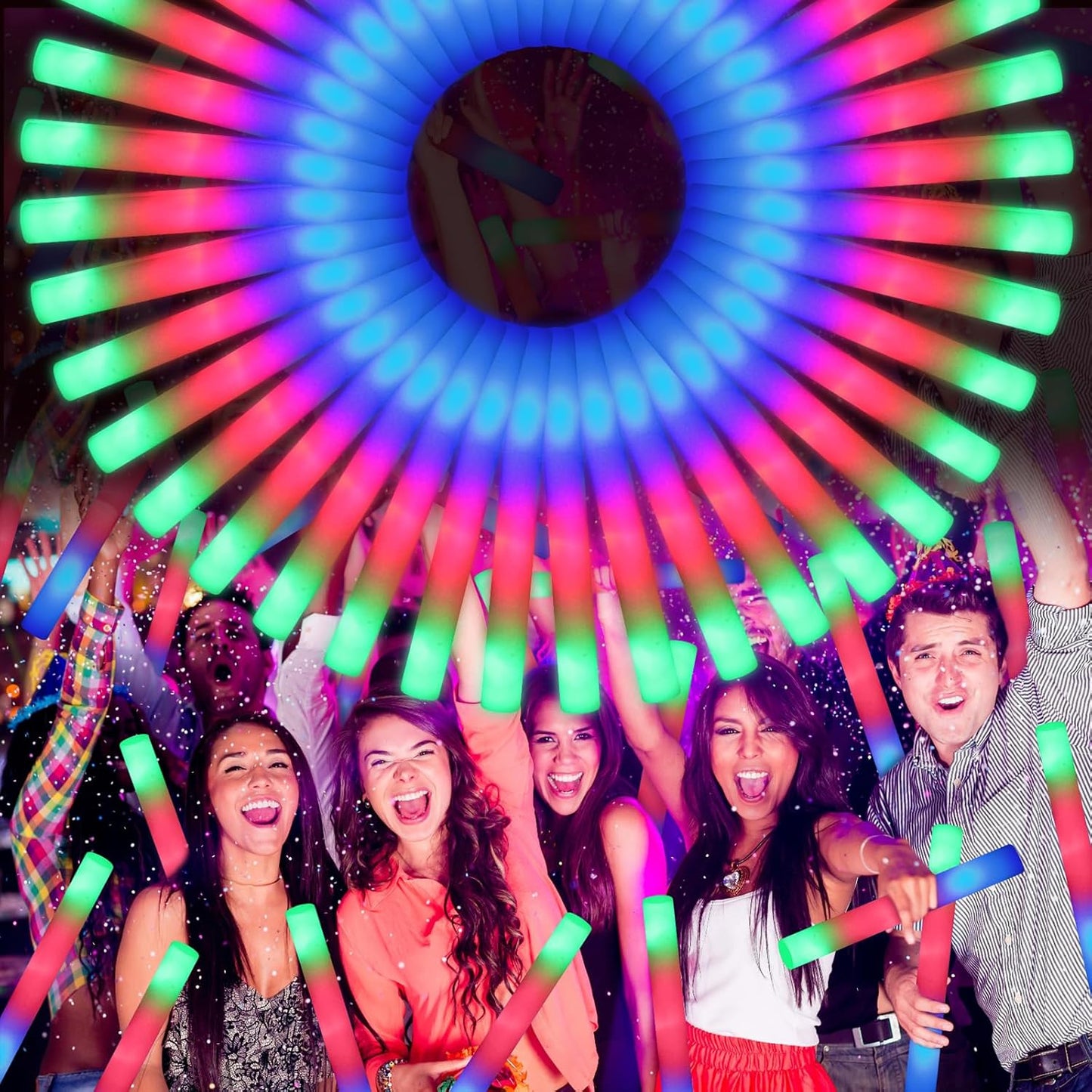 70 PCS LED Foam Glow Sticks Bulk, Glow in the Dark Party Supplies with 3 Modes Colorful Flashing, Foam Light Up Sticks for Wedding,Birthday,Neon Party,Carnival,Concert,New Year