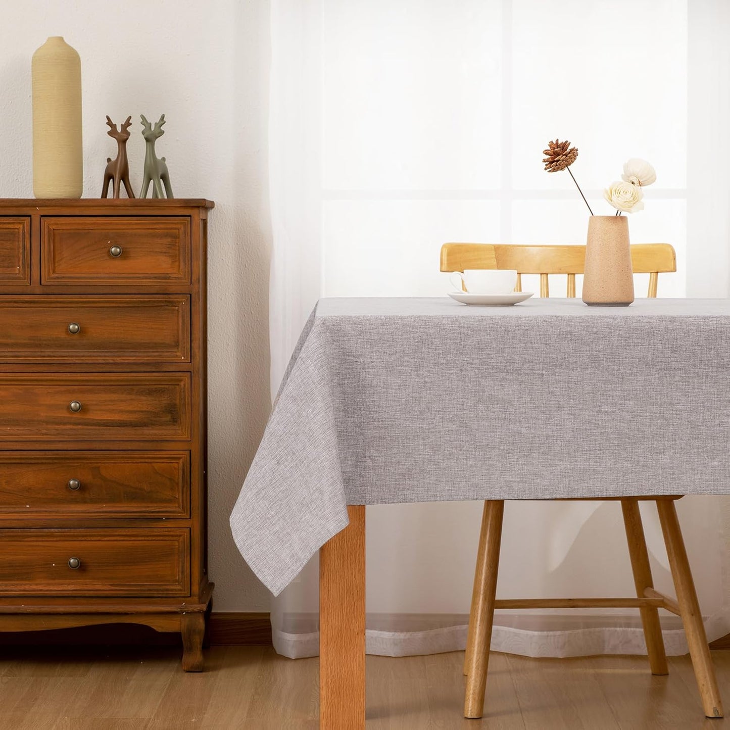 Hiasan Faux Linen Rectangle Tablecloth - Wrinkle and Stain Resistant Washable Table Cloth for Kitchen Dining Room Holiday Table Cover for Party Dinner, Stone, 54 x 80 Inch