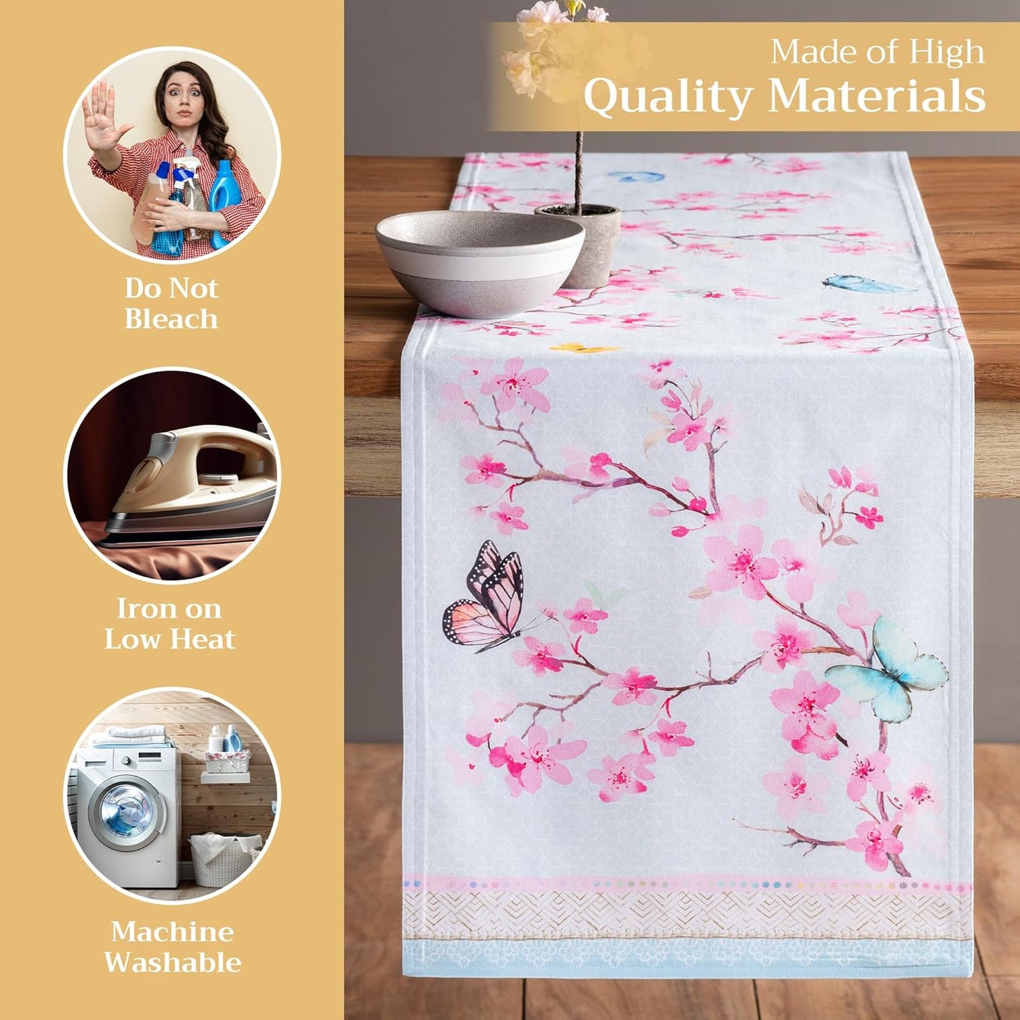 Maison d' Hermine Table Runner 100% Cotton Double Layer Table Runners 72 inches Long Decorative for Home Kitchen Dining Party Wedding Bridal Shower Spring Summer (Blossoms in Spring, 14.50" x 72")