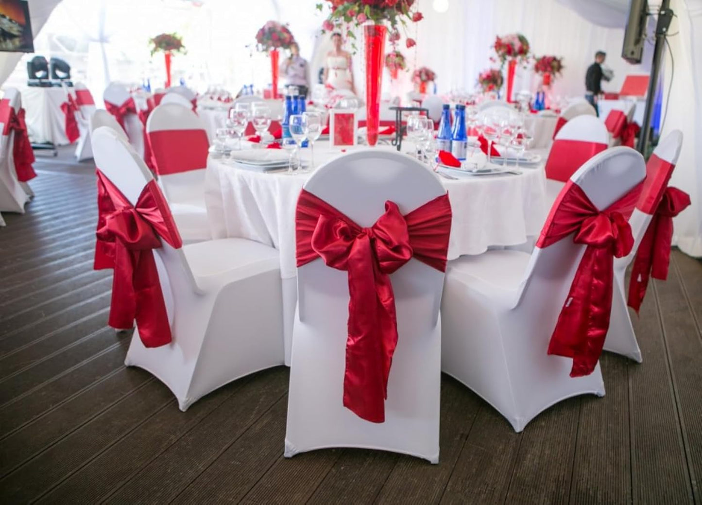 50 PCS Satin Chair Sashes Bows Decorative Universal Chair Cover Chair Ribbon Bows Ties Back Sash for Wedding Party Ceremony Reception Hotel Event Banquet Restaurant Home Kitchen Decor(7 x108inch,Red)