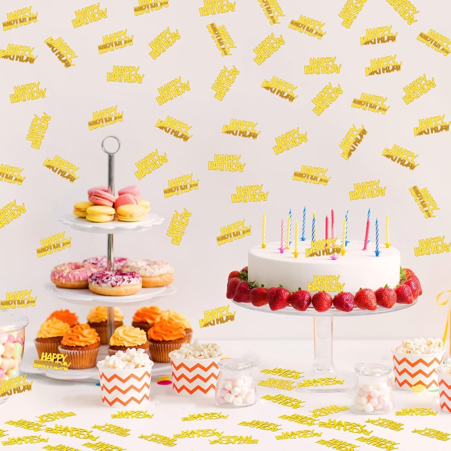 MARFOREVER Gold Happy Birthday Confetti Glitter, Birthday Party Metallic Foil Table Confetti Golden Birthday Cake Balloon Sprinkles Table Centerpiece for Adult Baby Birthday Party Decorations