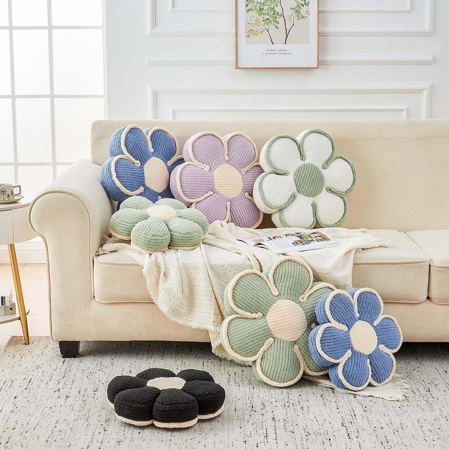 Flower Pillow, Soft Flower Decorative Throw Pillow, Cute Daisy Flower Shaped Seating Floor Cushion Room Décor Plush Pillows for Sofa Couch Bed (13.7 Inch, Lavender)