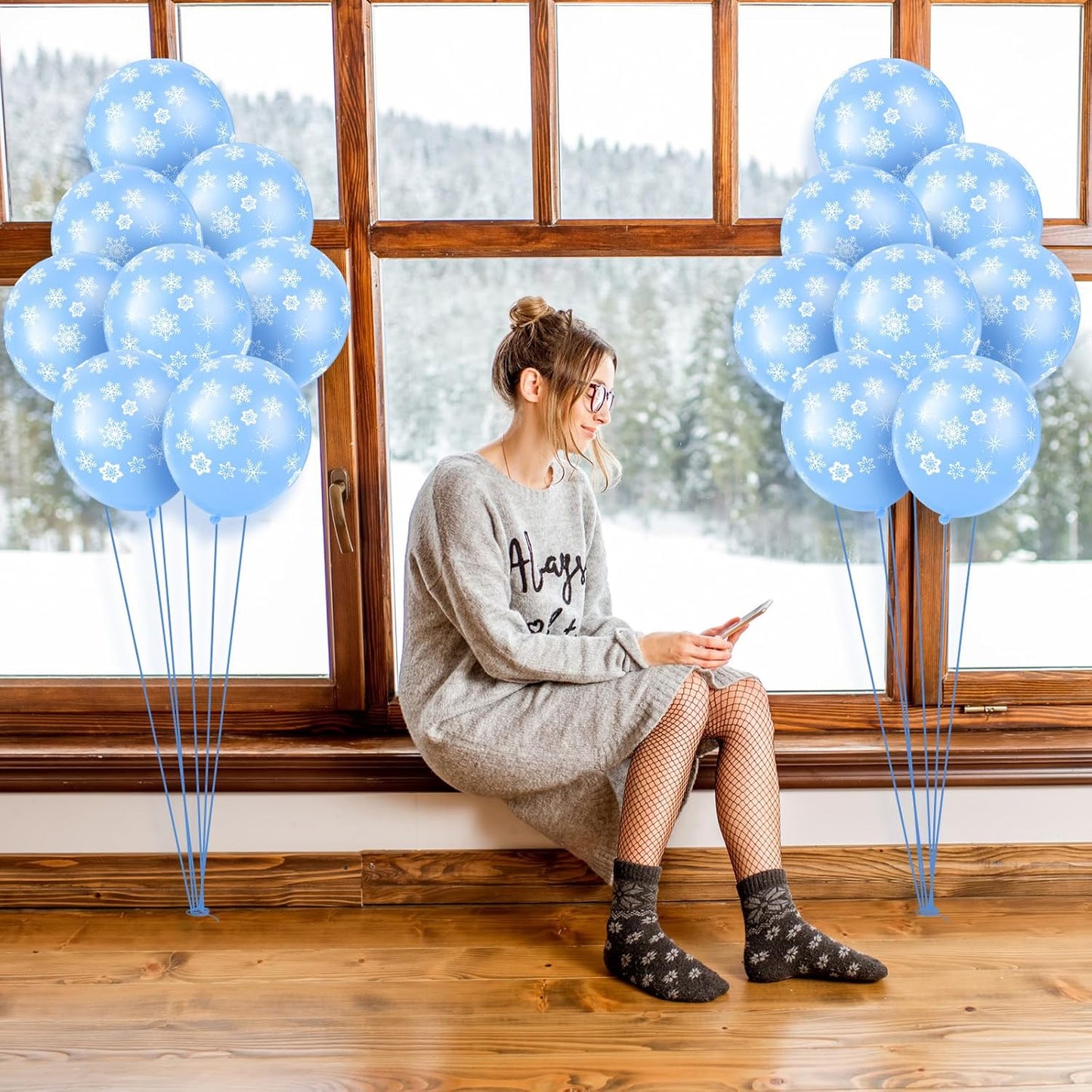 Skylety 40 Pieces Snowflake Balloons Bulk Winter Transparent Snowflake Latex Balloons for Christmas Birthday Wedding Party Decorations(Macaron Blue)