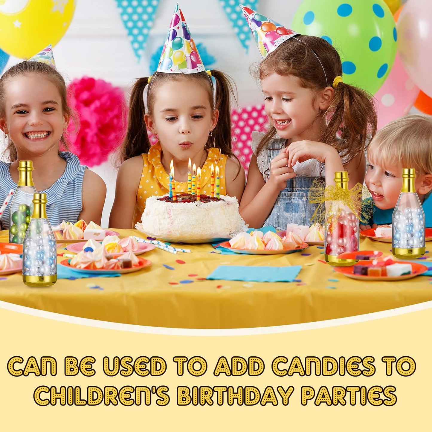 Cunhill 54 Pieces Champagne Candy Bottles Bridal Shower Favors Mini Baby Bottle for Baby Shower Bulk Small Plastic Wine Alcohol Containers for Wedding Birthday Party(Gold)