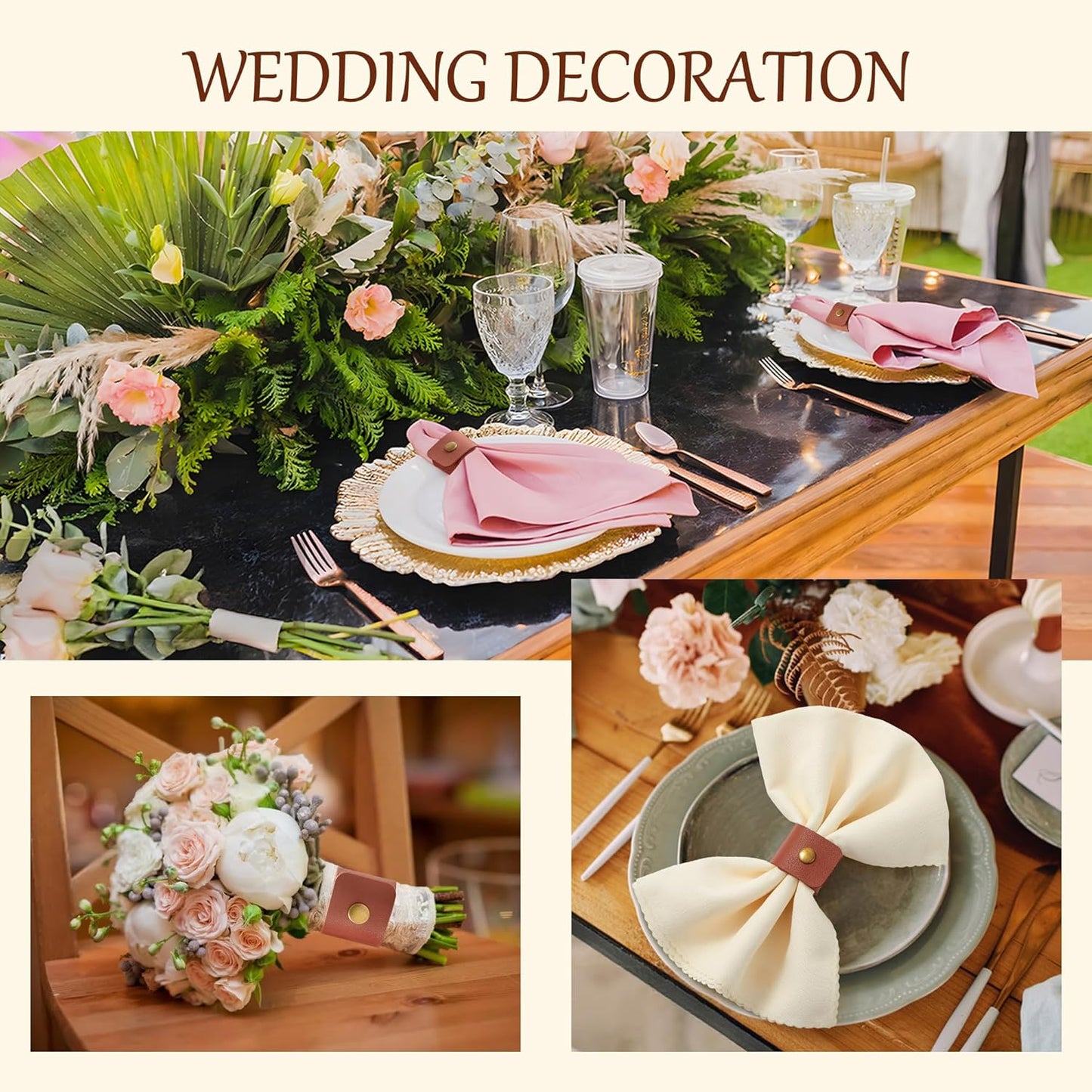 APTWOW Leather Napkin Rings Set of 12 - Fall Thanksgiving Napkin Rings Bulk, Brown Vintage Farmhouse Napkin Holder for Wedding Party Birthday Banquet Table Decor and Daily Use