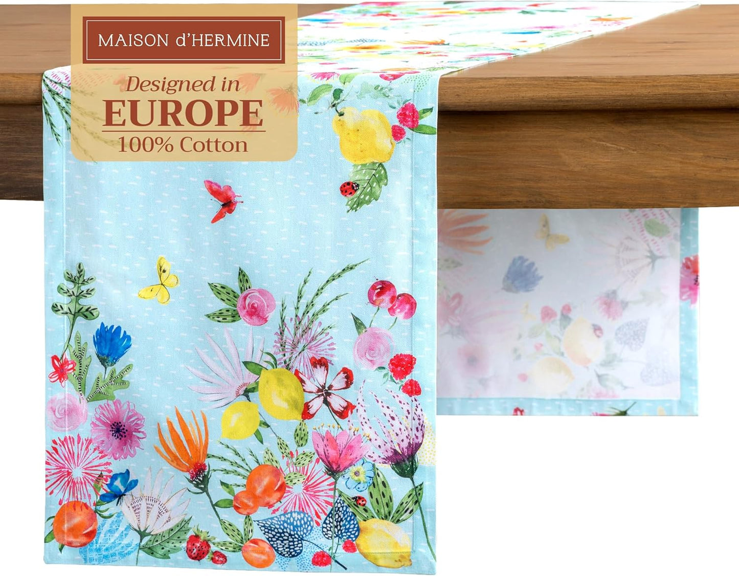 Maison d' Hermine Table Runner 100% Cotton Single Layer Table Runners 108 inches Long Decorative for Home Kitchen Dining Party Wedding Bridal Shower Spring Summer (Jardin D'Ete - Mint, 14.50" x 108")