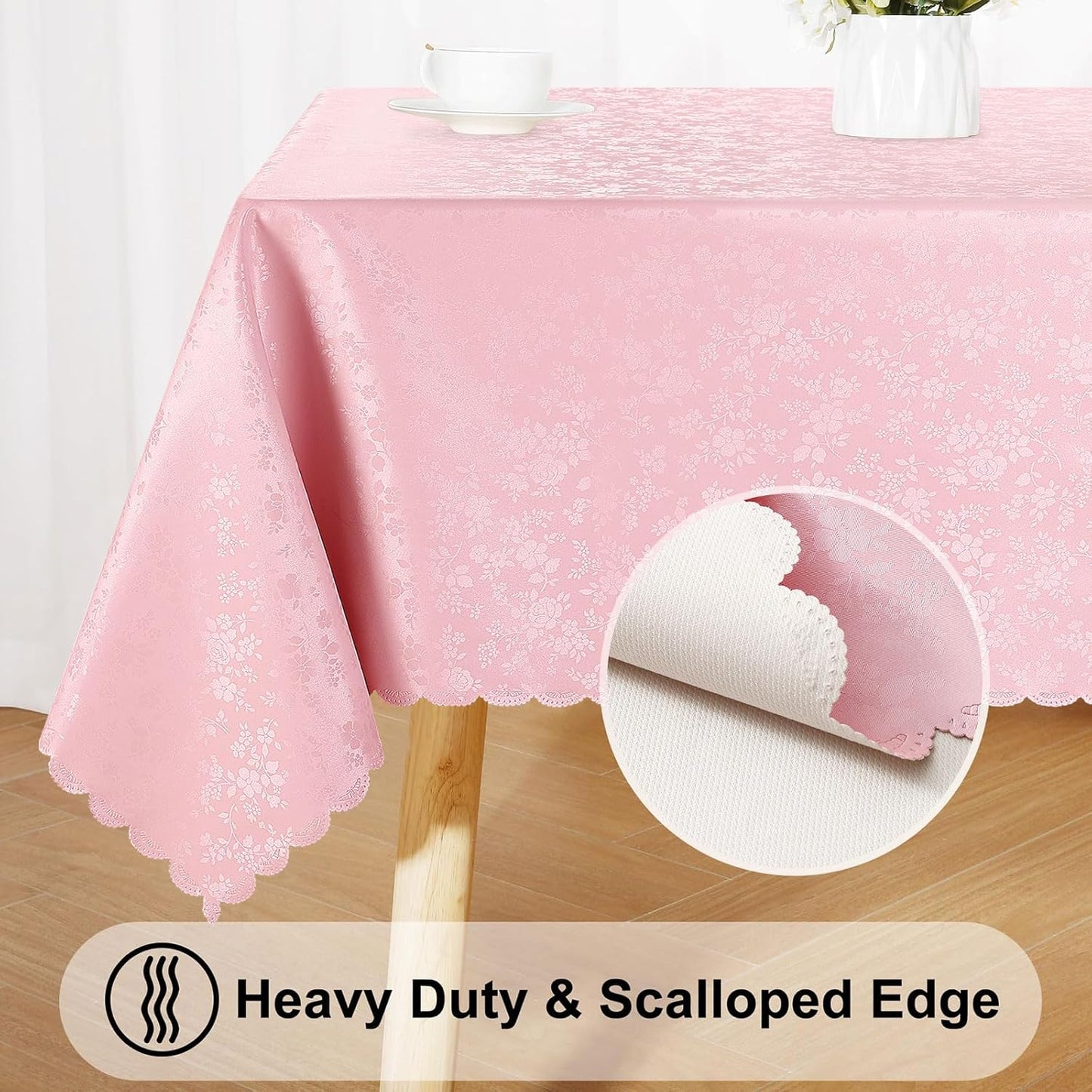 Smiry Rectangle Table Cloth, Waterproof Heavy Duty Vinyl Tablecloths, Wipeable Washable Table Cover for Kitchen and Dining Room (Pink, 60" X 102")