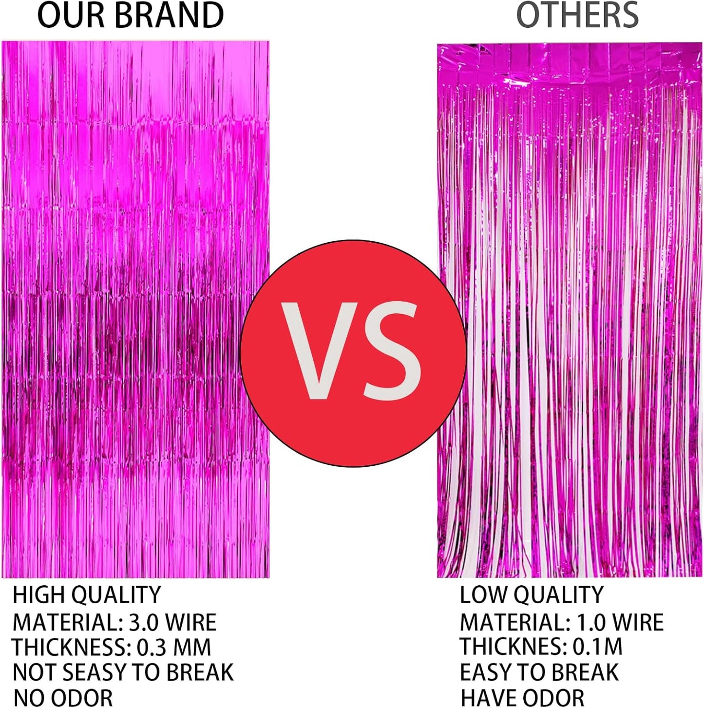 Keyali 4 Pack 3.3 * 8.3 ft Foil Curtain Metallic Tinsel Fringe Curtains Photo Booth Props Backdrop for Birthday Wedding Engagement Baby Shower Christmas Holiday Celebration Partyl,Hot Pink