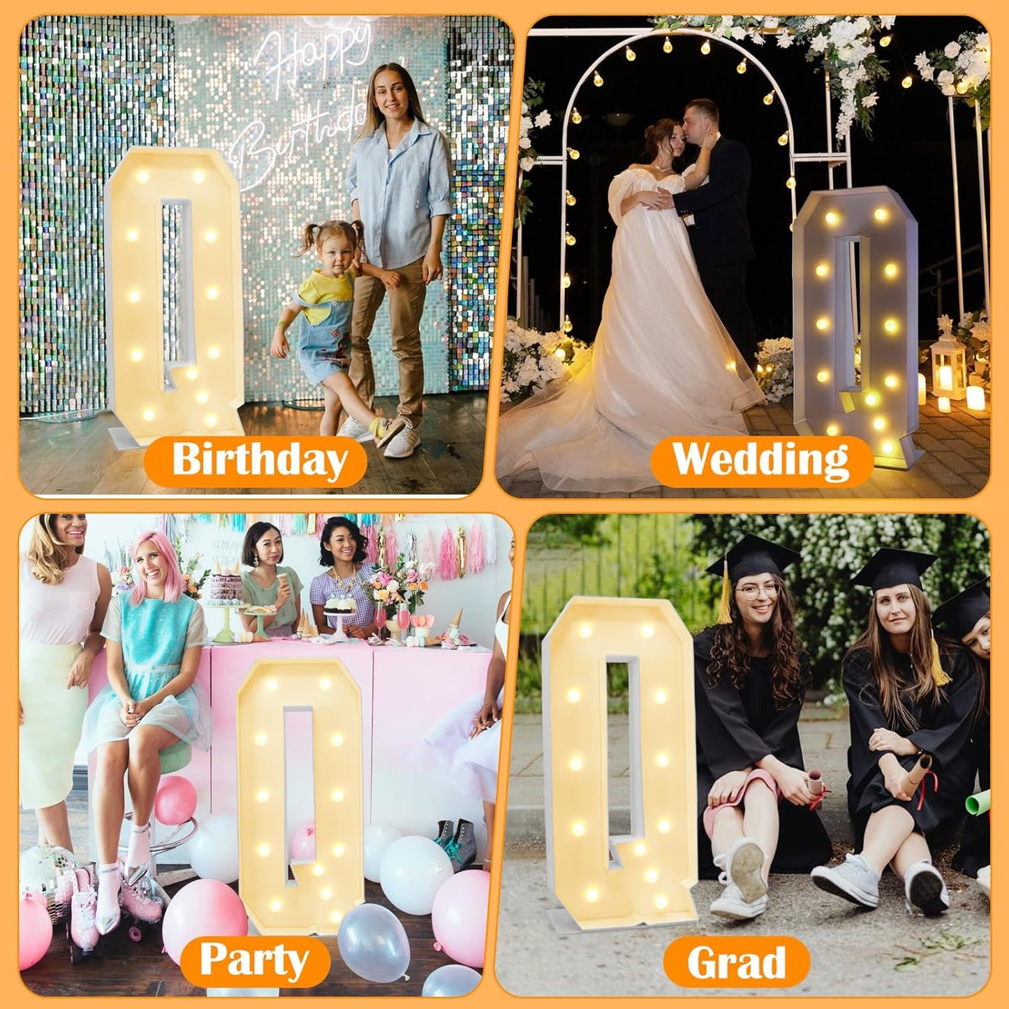 4ft Marquee for Letters Q, Large Light up Letters, Multifunctional Large Marquee for Letters 4 Feet Tall for Party Decorations, Letter Balloons, Wedding Decor, Proposal Decorations (Letters Q)