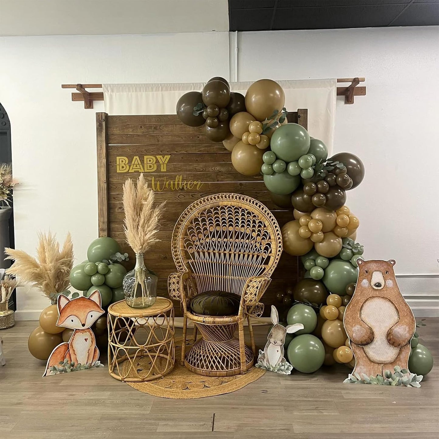 60 PCS Sage Green, Gold, Brown Latex Balloons - Woodland Camo Army Olive Green, Dark Brown, Coffee Nude Gold Party Balloons for Jungle Safari Woodland Hunting Birthday Decorations