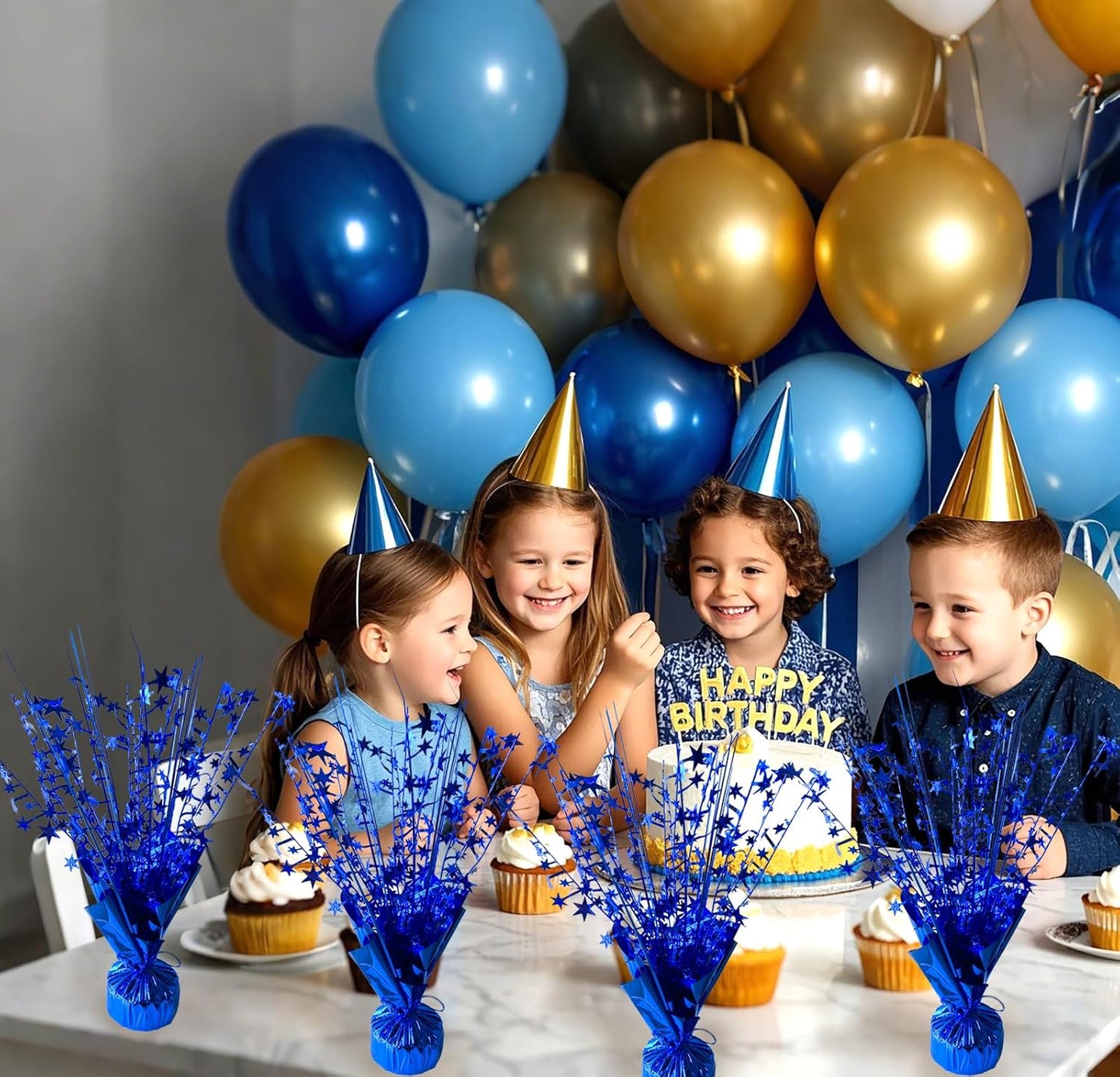 12 Pack Metallic Foil Spray Centerpiece Star Table Decoration Burst Table Centerpieces for Birthday Wedding Anniversary Graduation Holiday Party Supplies Decor, Blue