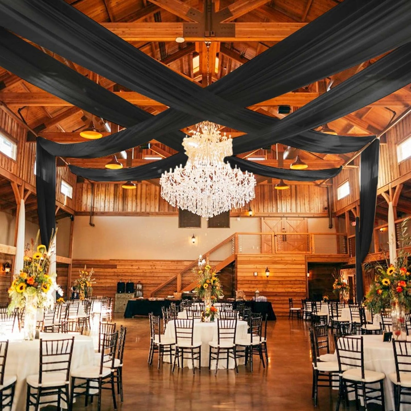 6 Panels Black Ceiling Drapes for Wedding 5ftx40ft Ceiling Drapes Wedding Arch Draping Fabric Cheesecloth Sheer Curtain Romantic Ceiling Decorations for Weddings Party Banquet Ceremony Stage