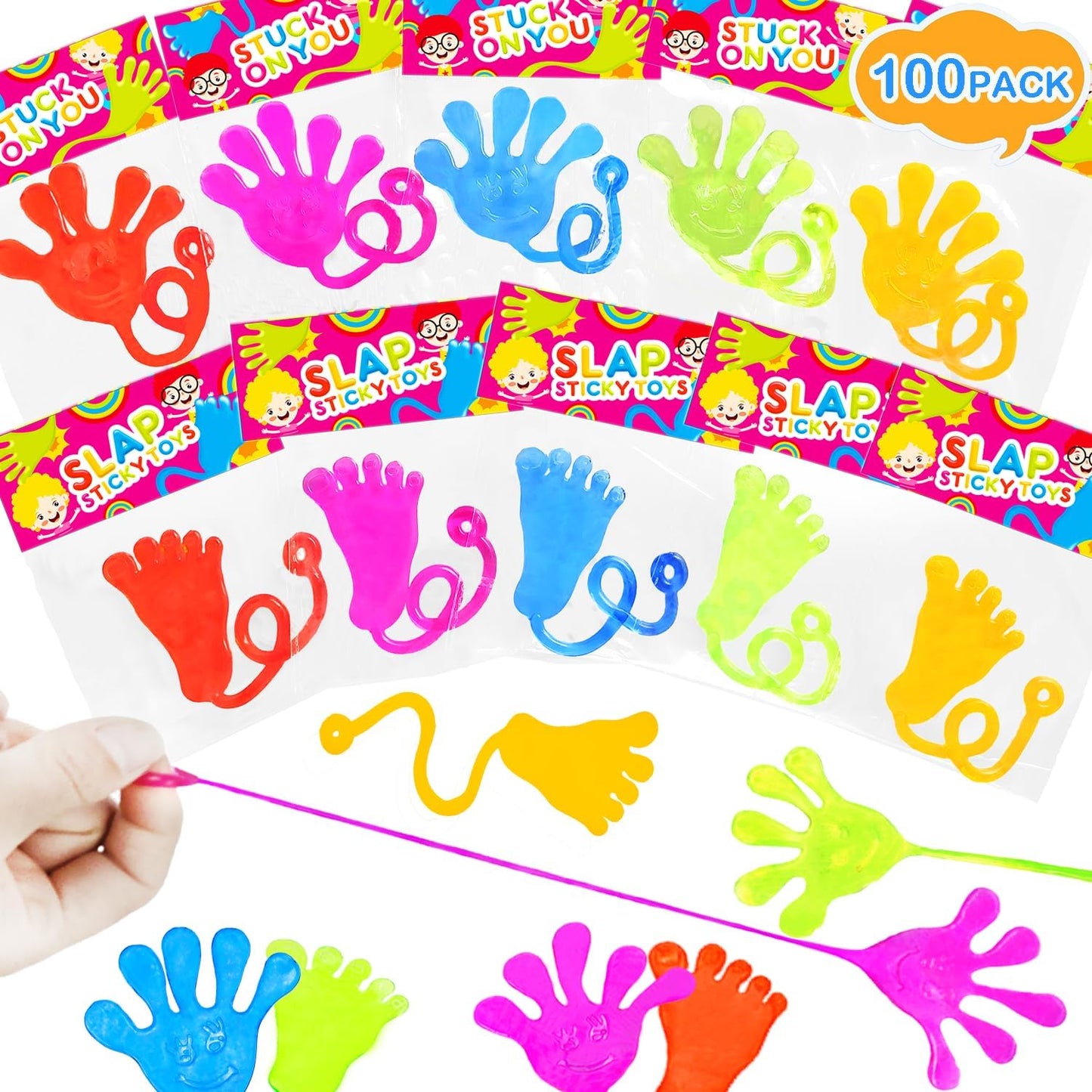 Large Sticky Hands Bulk Party Favors Supplies Toy Gifts for Kids (100 PCS), Halloween Goodie Bag Stuffer Fillers for Toddlers,Class Non Candy Treats Prizes Pinata Parade Throw Giveaways for Boys Girls