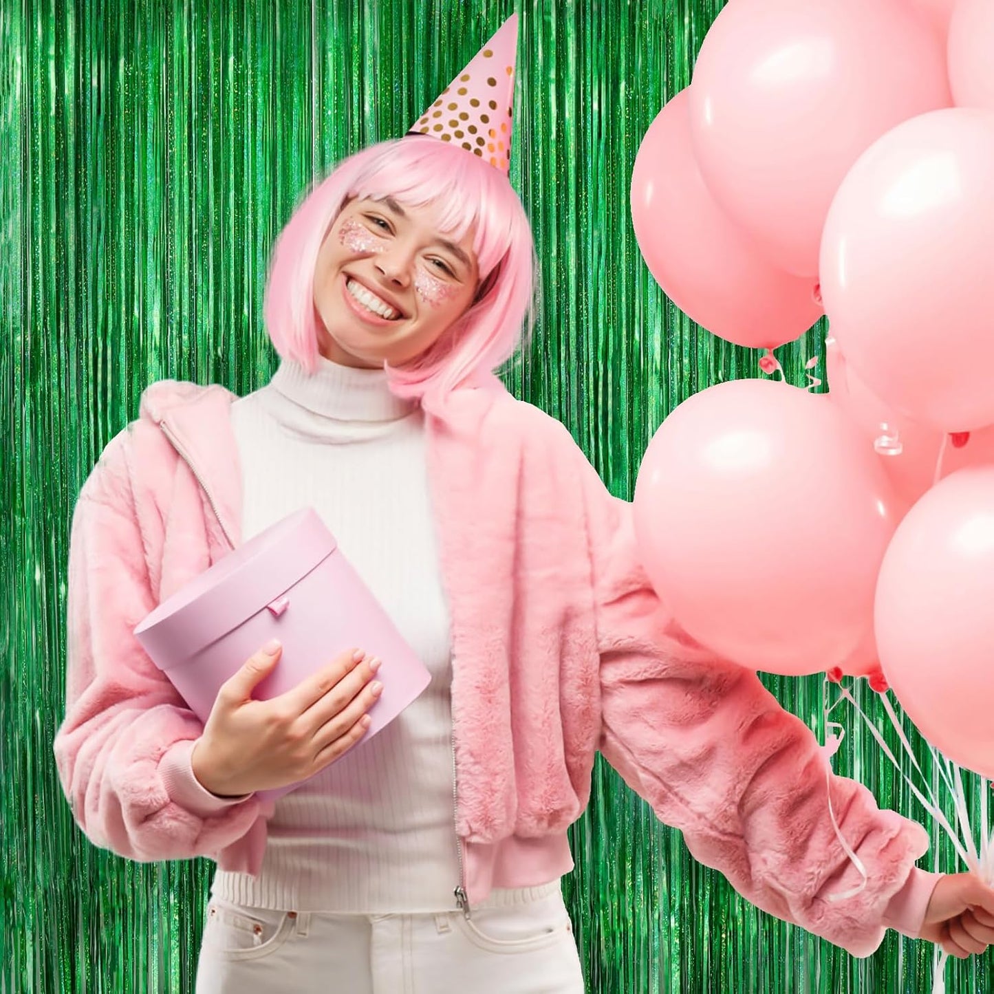 Green Fringe Curtain Party Streamers 2Pack 3.3 x 8.3 Ft Foil Fringe Backdrop Curtains for Birthday Wedding Bridal Baby Shower Holiday Tinsel Streamers Green Party Christmas Decorations Door Streamers